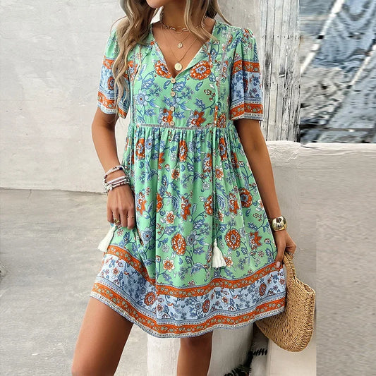 CD | Ariana™ Rochie mini boho din flori cu decolteu în V