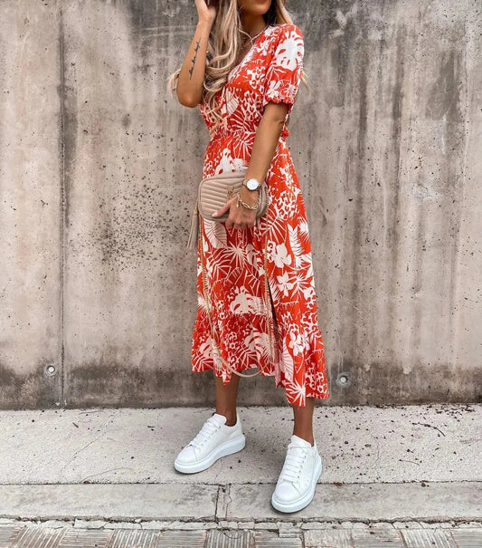 CD - Rochie maxi cu decolteu în V cu model floral