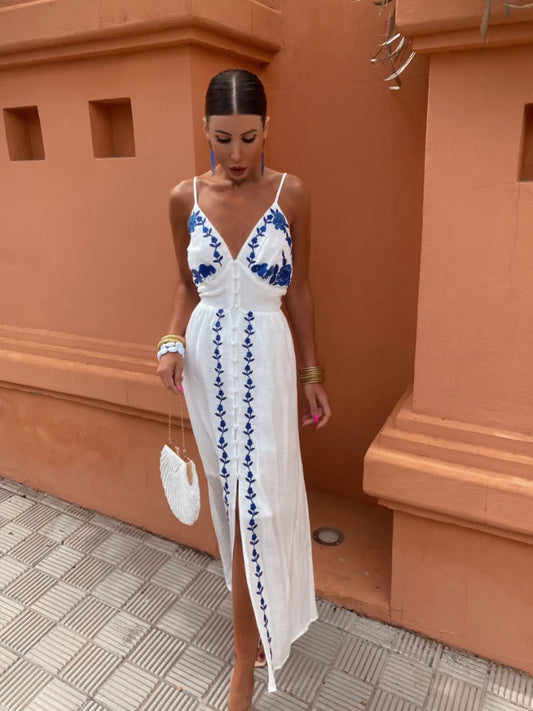 CD - Rochie elegantă fără spate cu broderie pentru femei