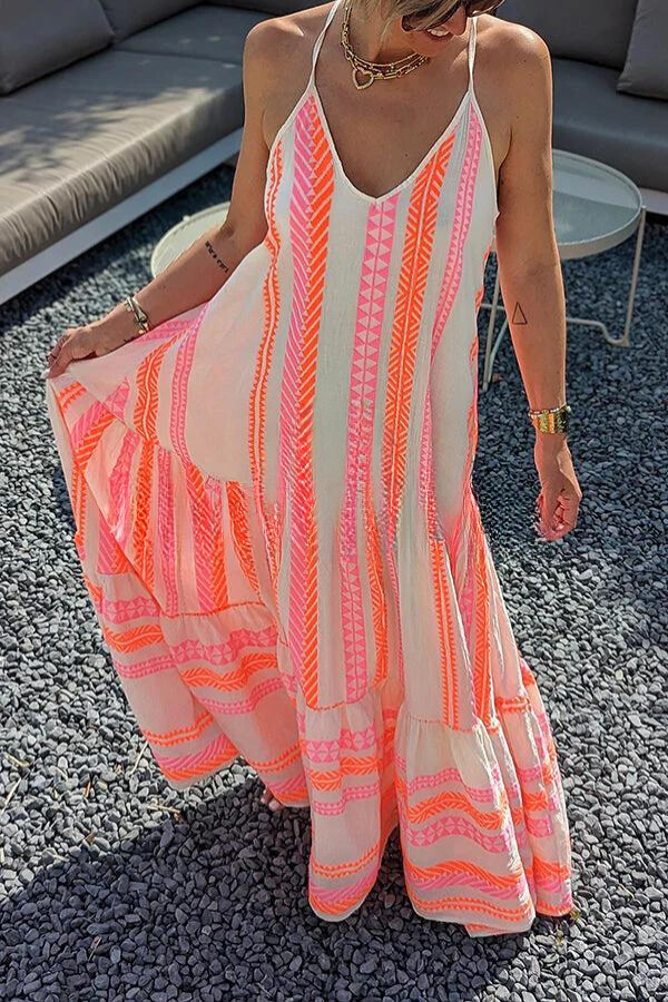 CD | "Away on Vacay" Rochie cami lungă cu imprimeu etnic