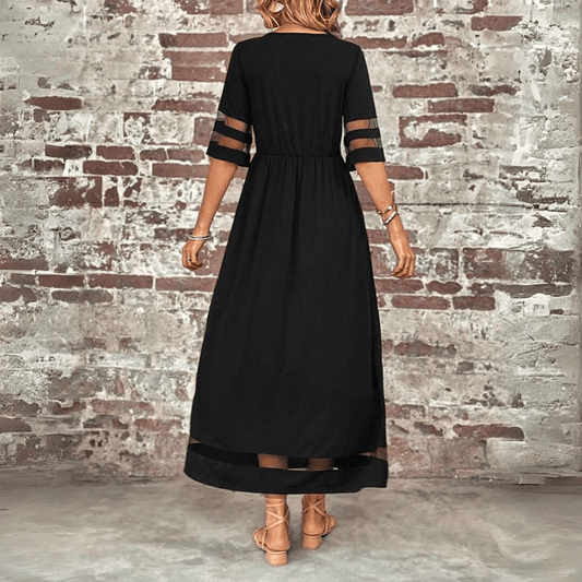 CD | Rochie maxi pentru femei - Croială fluidă - Talie Empire - Dantelă pe mâneci - Lungime până la gleznă