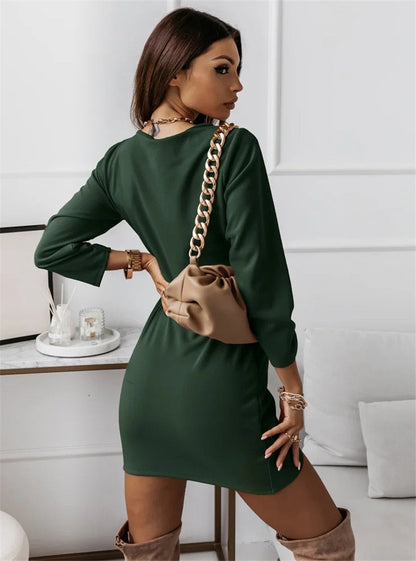 CD | Rochii de culoare solidă Rochie mini slim cu mânecă lungă și decolteu în V