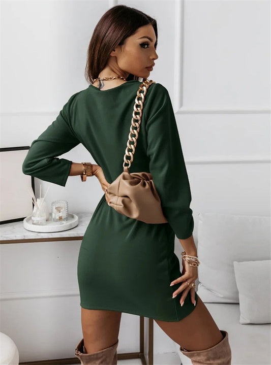 CD | Rochii de culoare solidă Rochie mini slim cu mânecă lungă și decolteu în V
