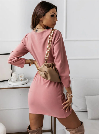 CD | Rochii de culoare solidă Rochie mini slim cu mânecă lungă și decolteu în V