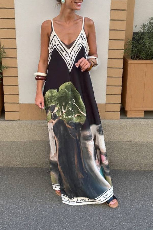 CD | Rochie maxi cu bretele cu imprimeu floral și cerneală unică