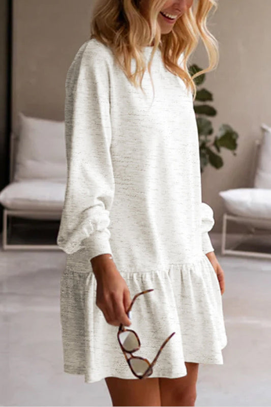CD | Alb Unicolor Ruffle tiv mini rochie hanorac