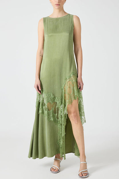 CD | Pretty Soul satin dantelă trim largă decolteu neregulate tiv fantă rochie maxi
