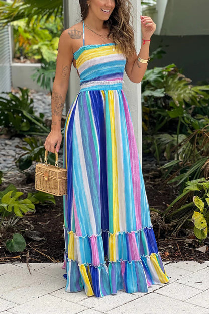 CD | ROCHIE MAXI MULTICOLORĂ CU PARTEA DE SUS SMOCKED