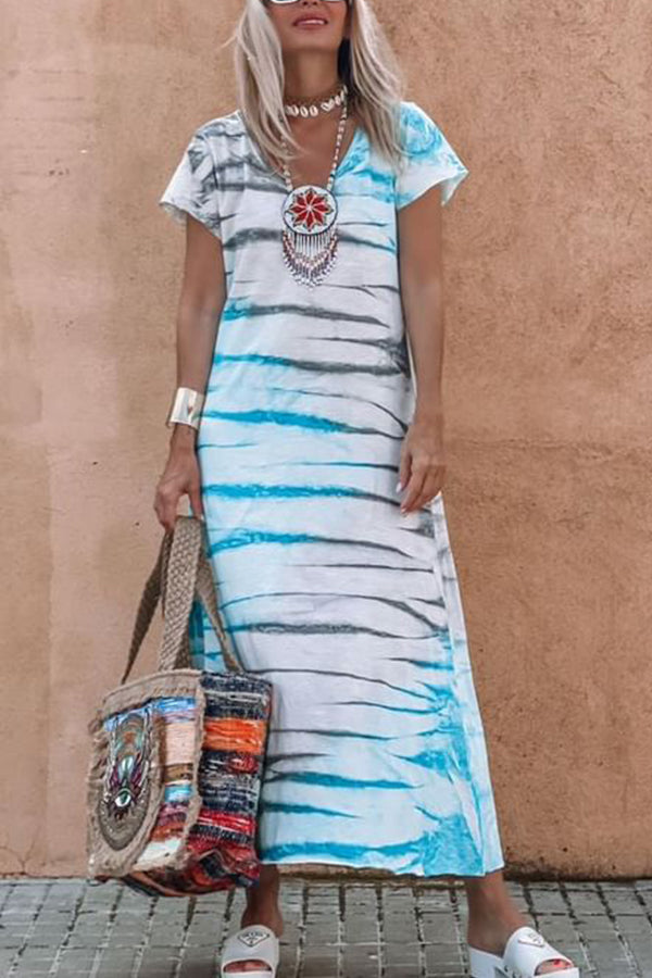 CD | V-Neck vrac scurtă maneca rochie lungă