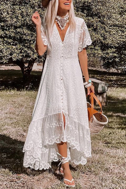 CD | V-neck slim fit rochie florale dantelă rochie midi