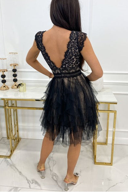 CD | Rochie midi din dantelă cu decolteu în V, fără mâneci