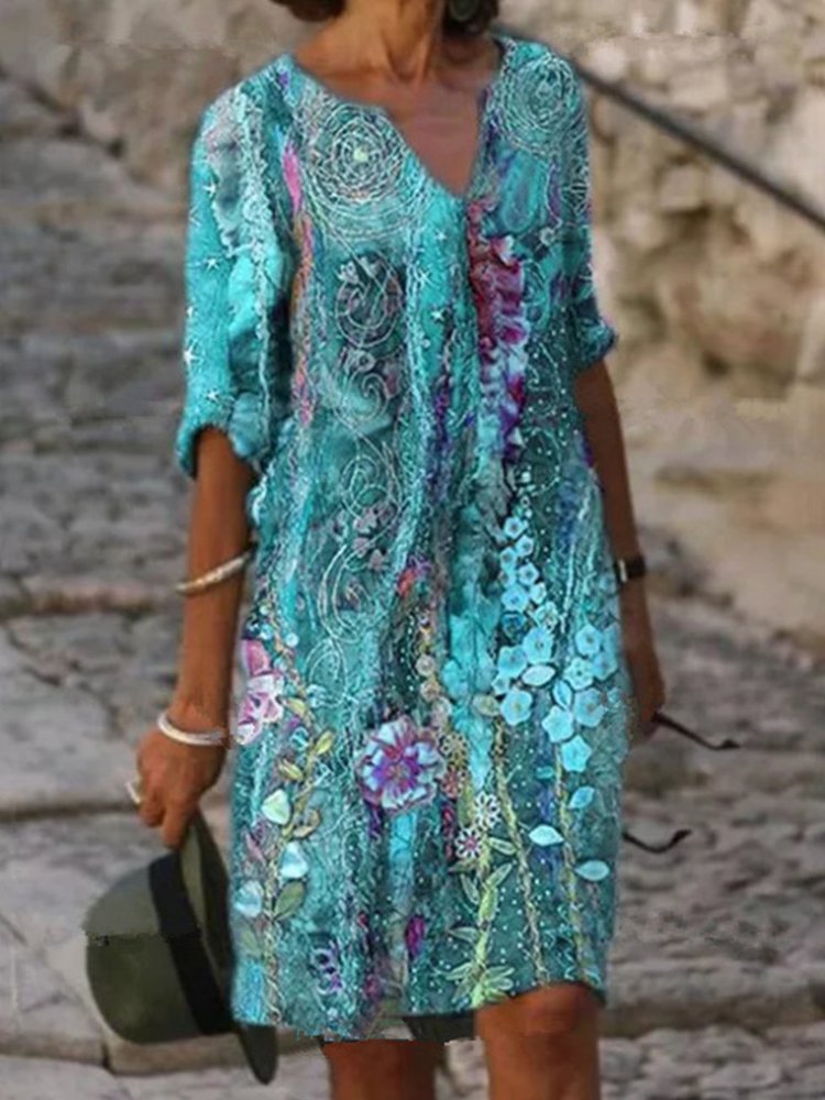 CD | Floral complet imprimat Geometric Casual Mini rochie