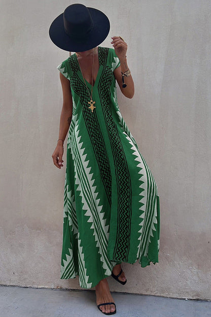 CD | Beach date Ethno print rochie maxi în A-line