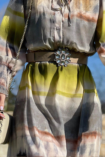 CD | Multicolor dantelă sus Tie-dye imprimare rochie lungă cămașă