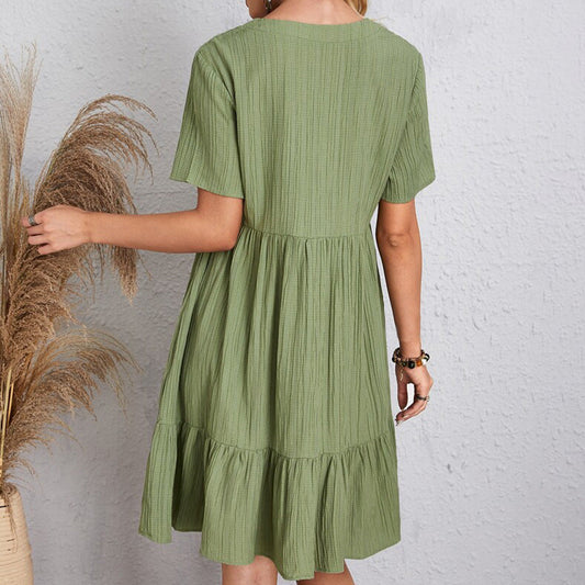 CD | V-neck cu mânecă scurtă rochie de vară moda casual vrac rochii cu volane plajă haine femei