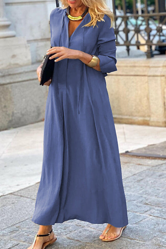CD | Culoare solidă Lapel mânecă lungă simplă Casual Shirt rochie lungă