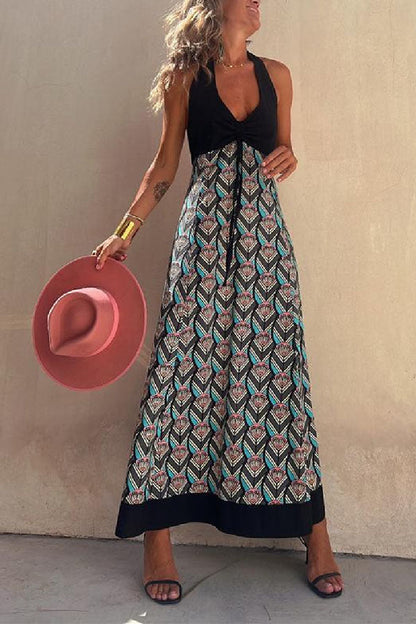 CD | INKA Rochie lungă geometrică neagră