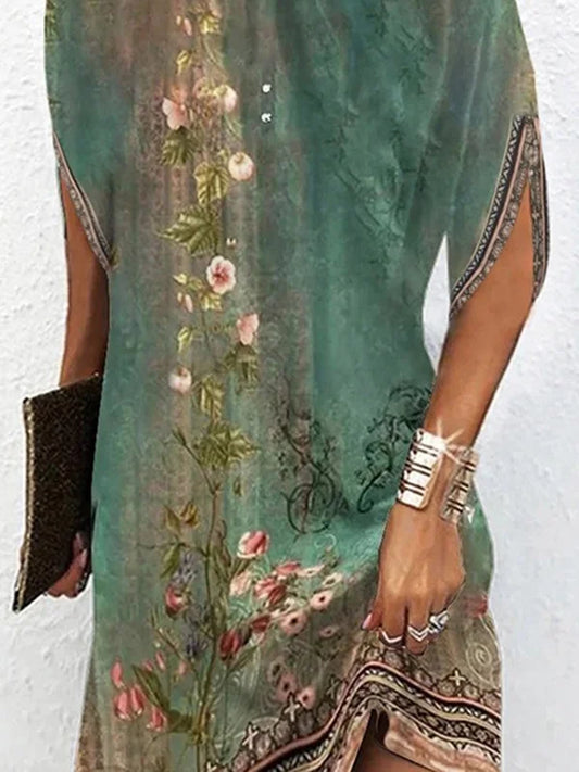 CD | Mâneci batwing Rochie mini lejeră cu imprimeu floral și decolteu rotund
