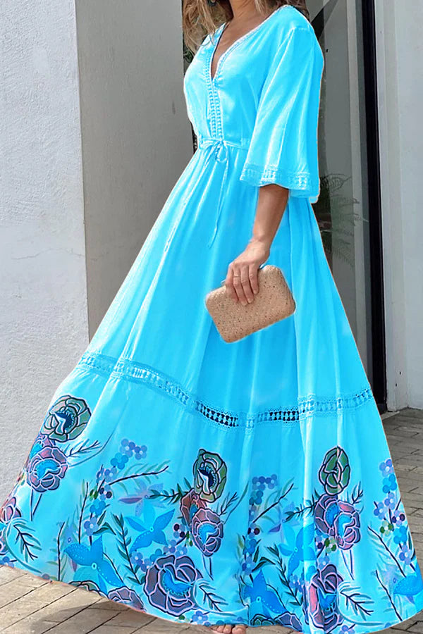 CD | Elegant unic imprimate dantelă Patchwork dantelă până rochie Maxi