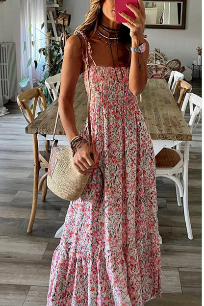 CD | Gata de vacanță rochie maxi cu imprimare florală și talie smocked