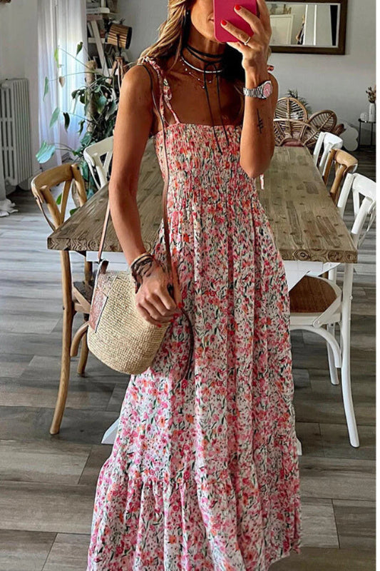 CD | Gata de vacanță rochie maxi cu imprimare florală și talie smocked