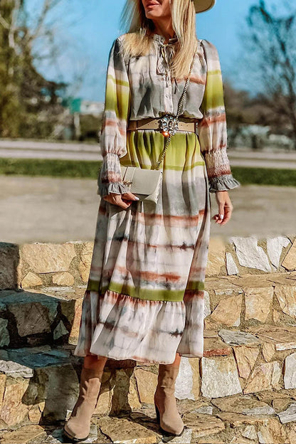CD | Multicolor dantelă sus Tie-dye imprimare rochie lungă cămașă