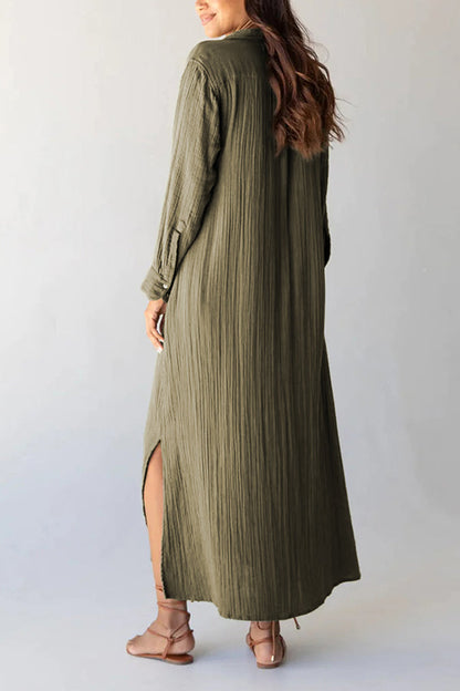 CD | Verde Rochie maxi încrețită, cu fantă laterală, largă