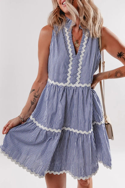 CD | Stripe Rochie mini fără mâneci, cu ric rac crestat