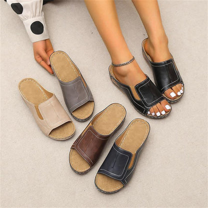 CD | Casual Summer Daily Comfort Slip On Solid Colour Sandale din piele