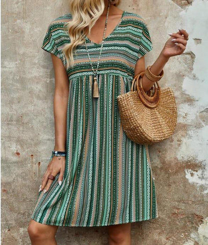 CD | Rochie mini boho cu dungi elegante și fluide