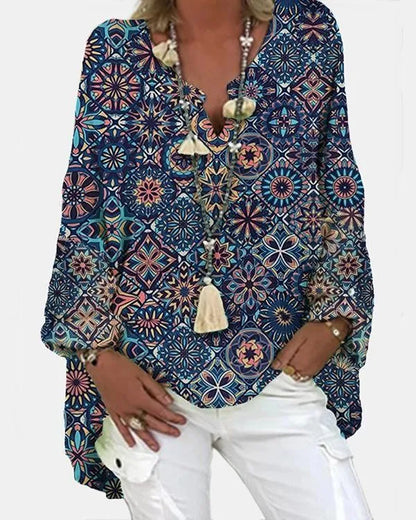 CD Geometric imprimate cu mânecă lungă v-neck bluză casual pentru femei