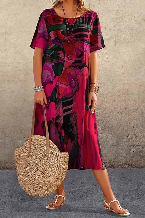 CD | tunică rotund gât vrac plajă rochie maxi