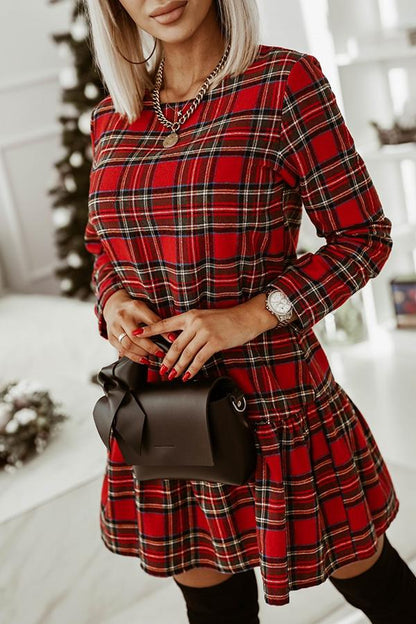 CD | Fashionable verifica model mâneci lungi rotund decolteu subțire rochie mini