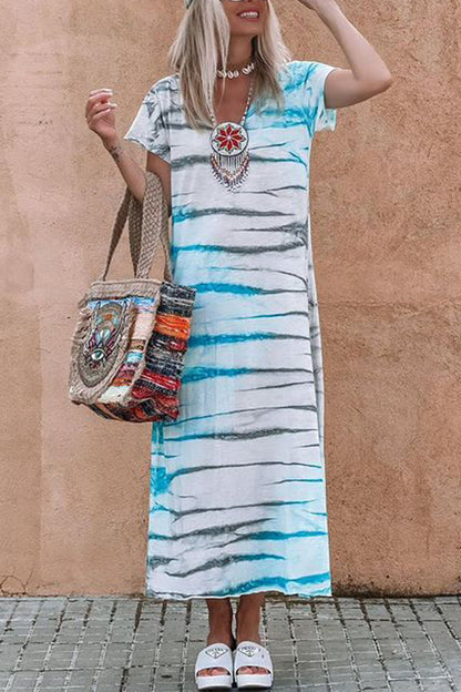 CD | V-Neck vrac scurtă maneca rochie lungă
