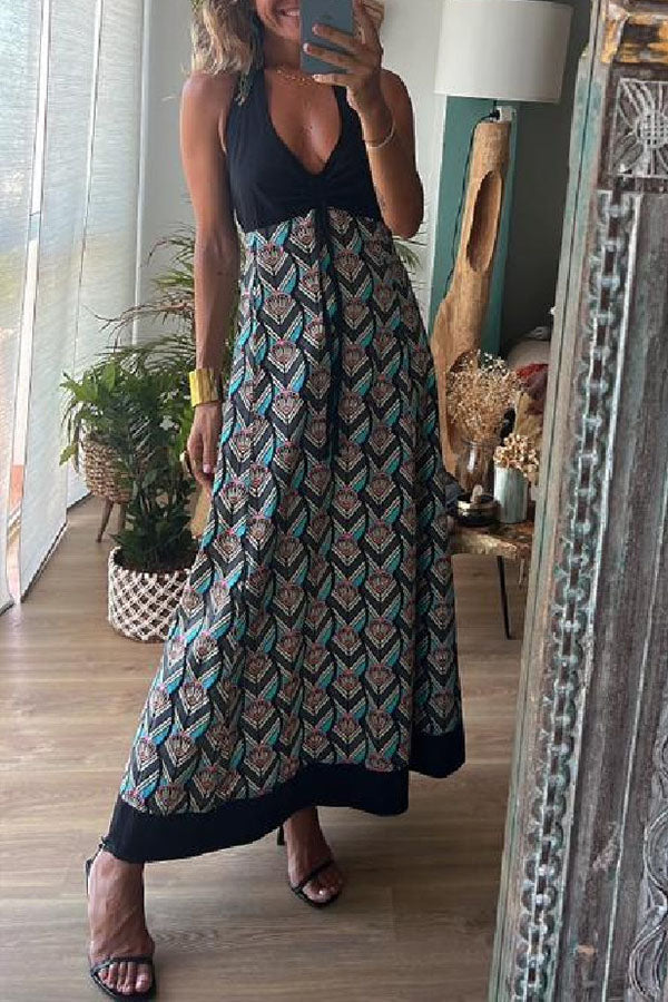 CD | INKA Rochie lungă geometrică neagră