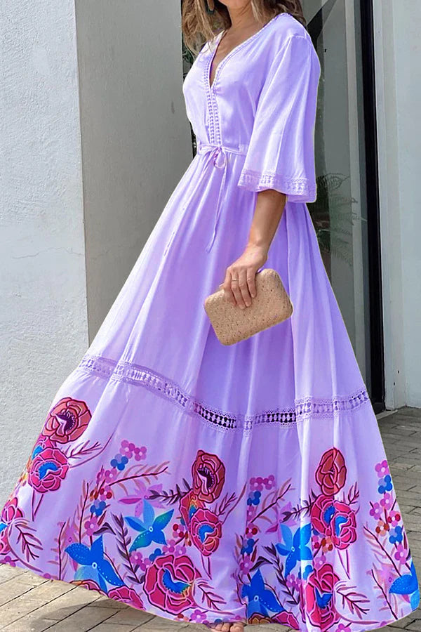 CD | Elegant unic imprimate dantelă Patchwork dantelă până rochie Maxi