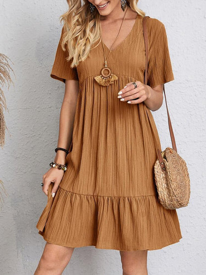 CD | V-neck cu mânecă scurtă rochie de vară moda casual vrac rochii cu volane plajă haine femei