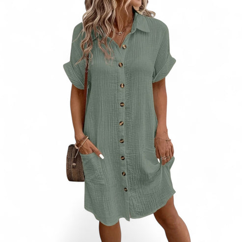 CD | Rochie mini casual cu mâneci scurte și buton elegant
