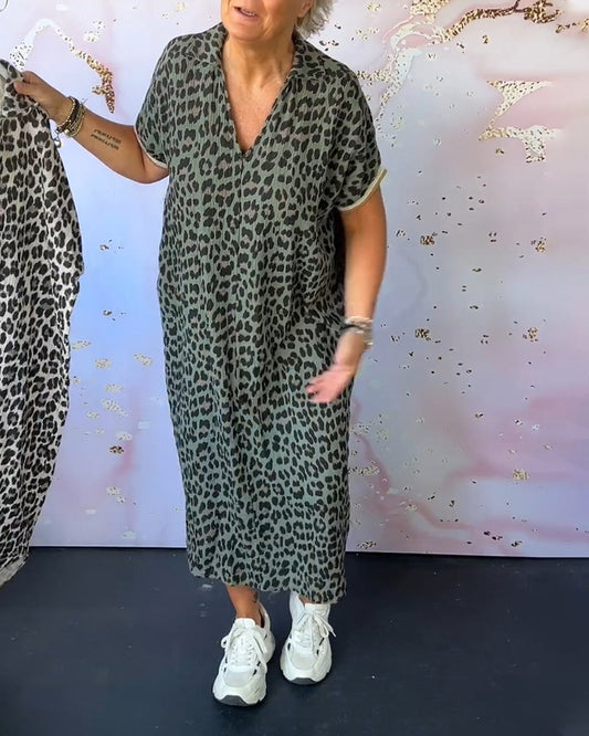 CD - Rochie cu decolteu în V cu imprimeu leopard