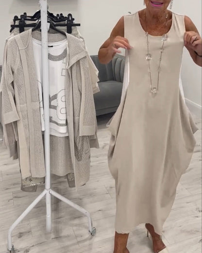 CD - Rochie trendy fără mâneci cu buzunare aplicate