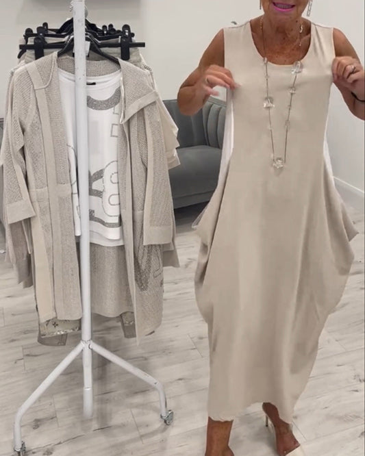 CD - Rochie trendy fără mâneci cu buzunare aplicate
