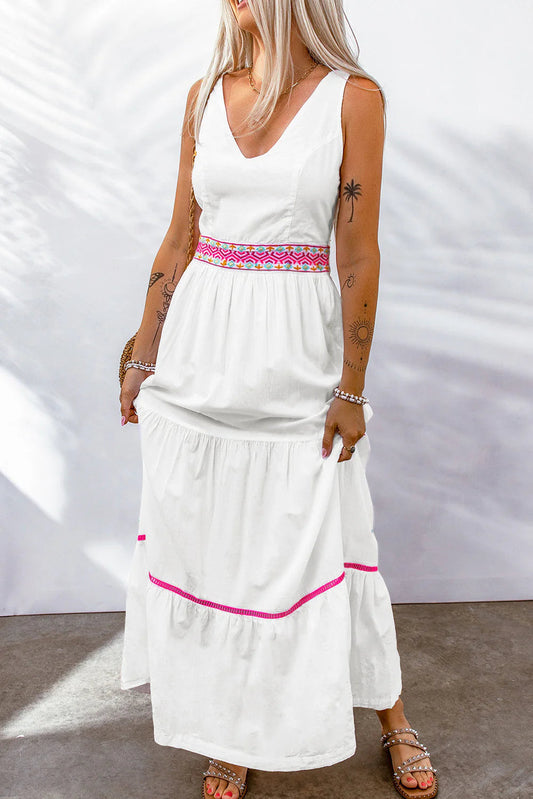 CD | Contrast V-neckline rochie maxi fără mâneci