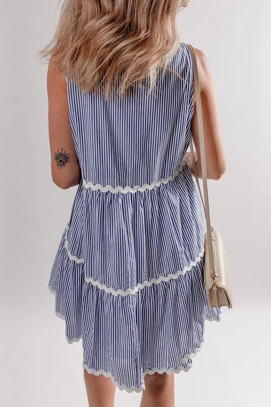 CD | Stripe Rochie mini fără mâneci, cu ric rac crestat