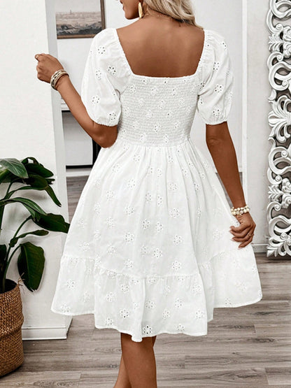 CD | Rochie mini Smocked cu decolteu pătrat și mâneci bufante