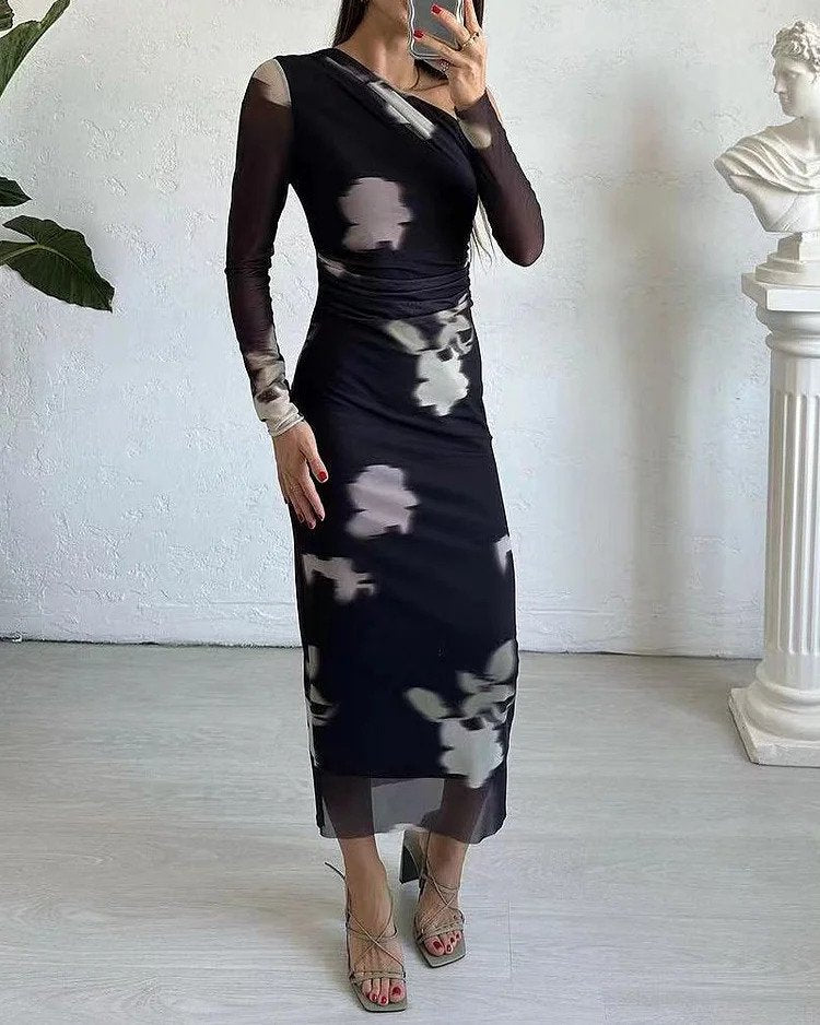 CD : Rochie din sifon imprimat cu umerii goi