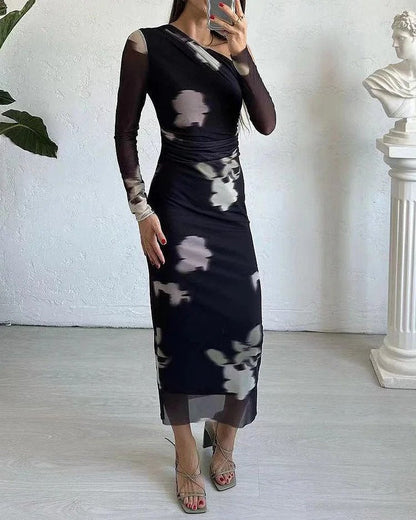 CD : Rochie din sifon imprimat cu umerii goi