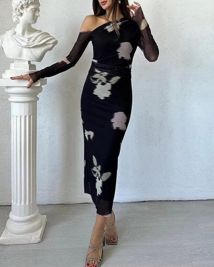 CD : Rochie din sifon imprimat cu umerii goi