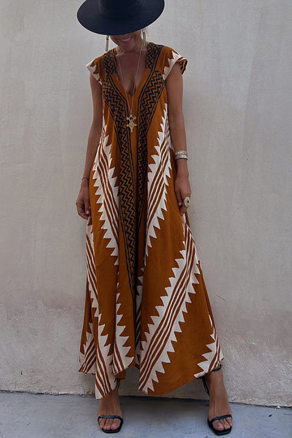 CD | Beach date Ethno print rochie maxi în A-line