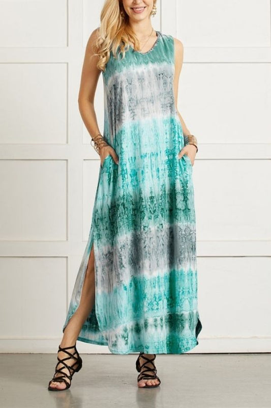 CD | ROCHIE MAXI FĂRĂ MÂNECI CU IMPRIMEU COLORAT