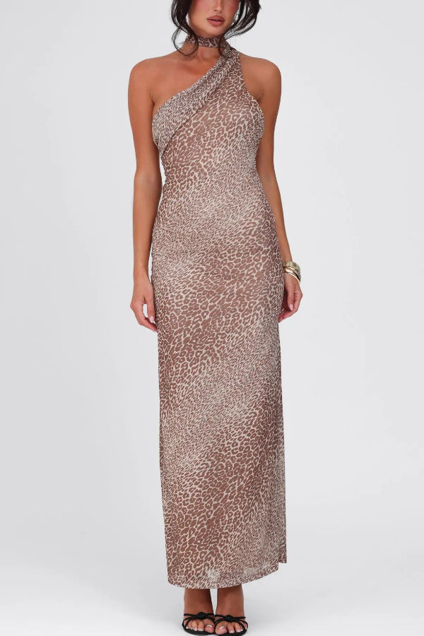 CD | Rochie maxi cu bretele pe spate, cu imprimare de leopard